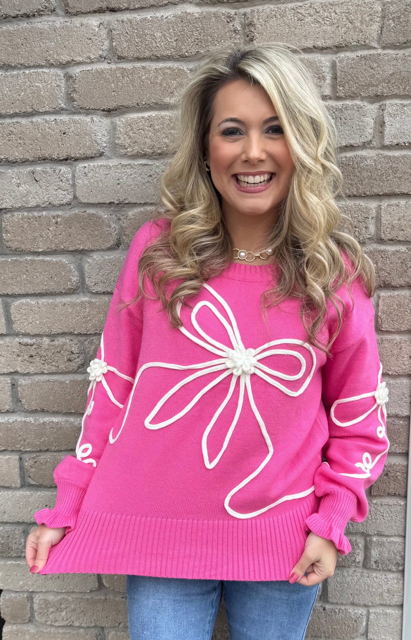 460 Pink corded bow detail