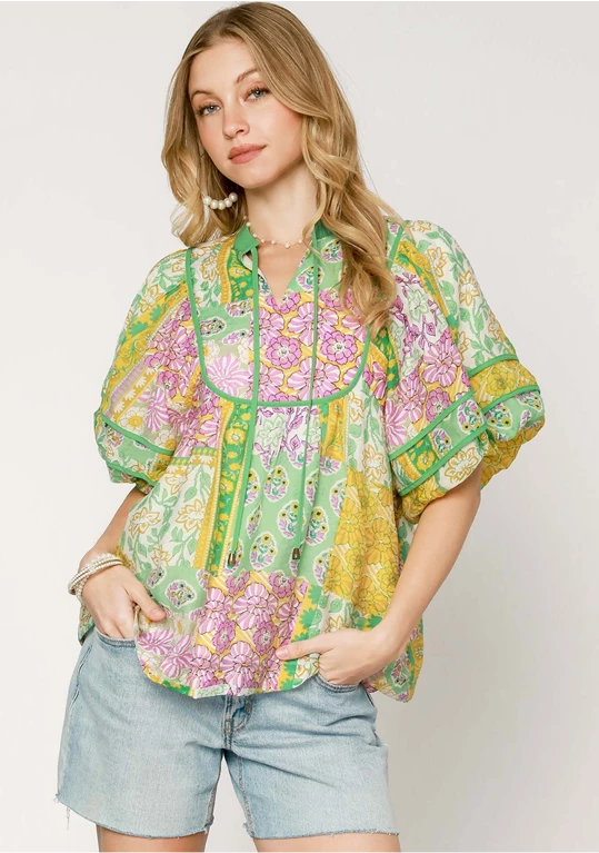 526 Patchwork Boho Blouse