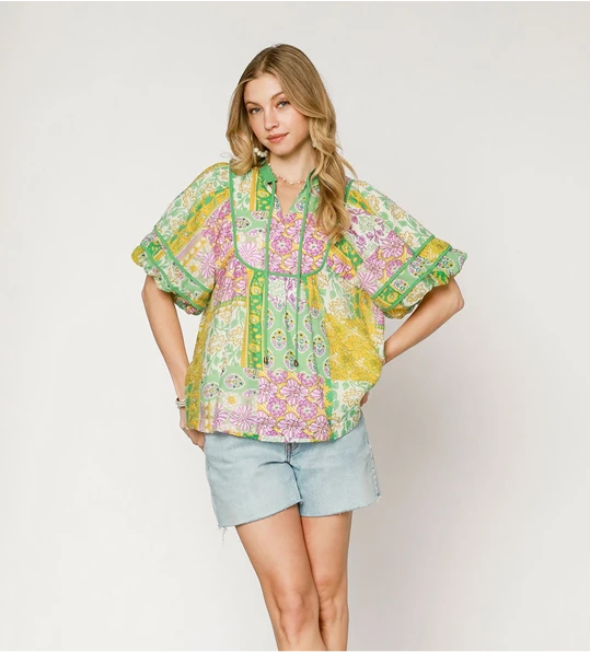 526 Patchwork Boho Blouse