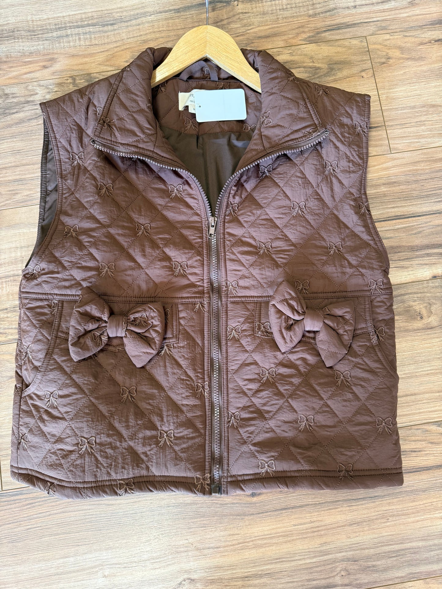 411 Espresso Quilted Vest with Bow detail