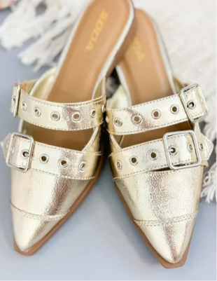 S1 Gold double buckle mule