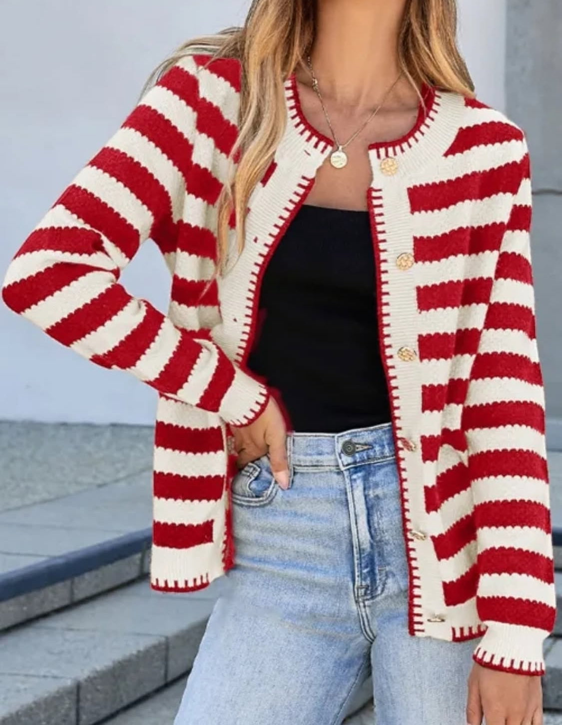 758 BUTTON DOWN STRIPED LONG SLEEVE CARDIGAN