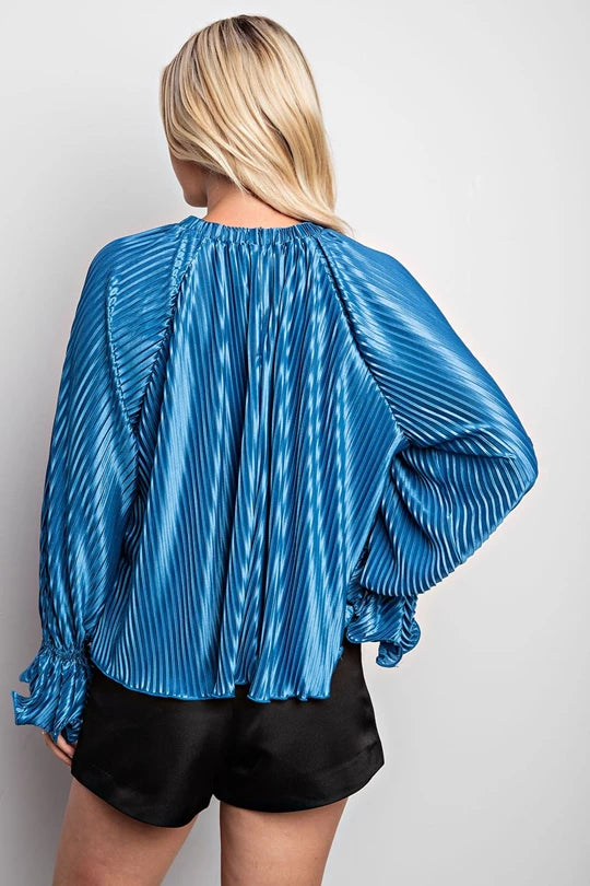480 Teal pleated top