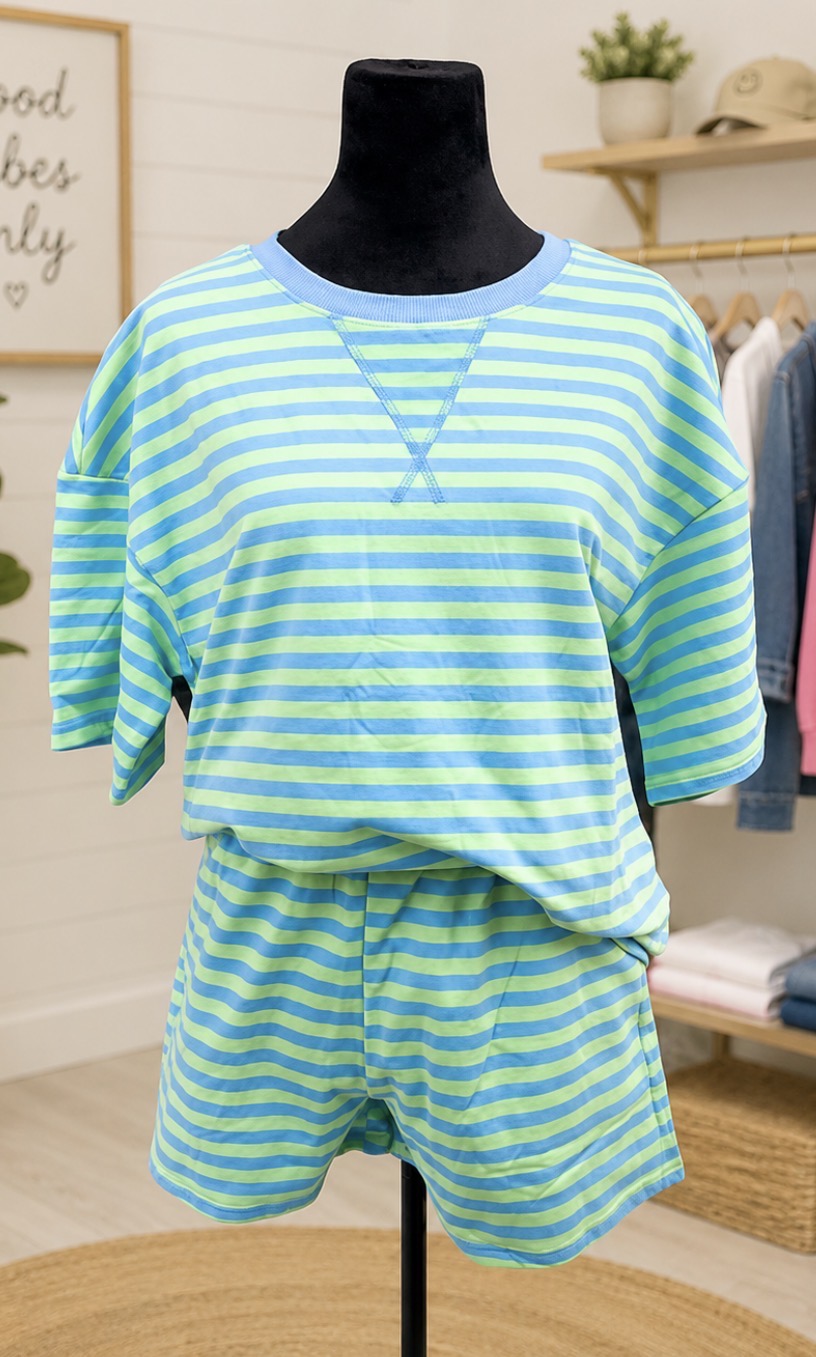 101 Stripe Dropped Shoulder Short Set