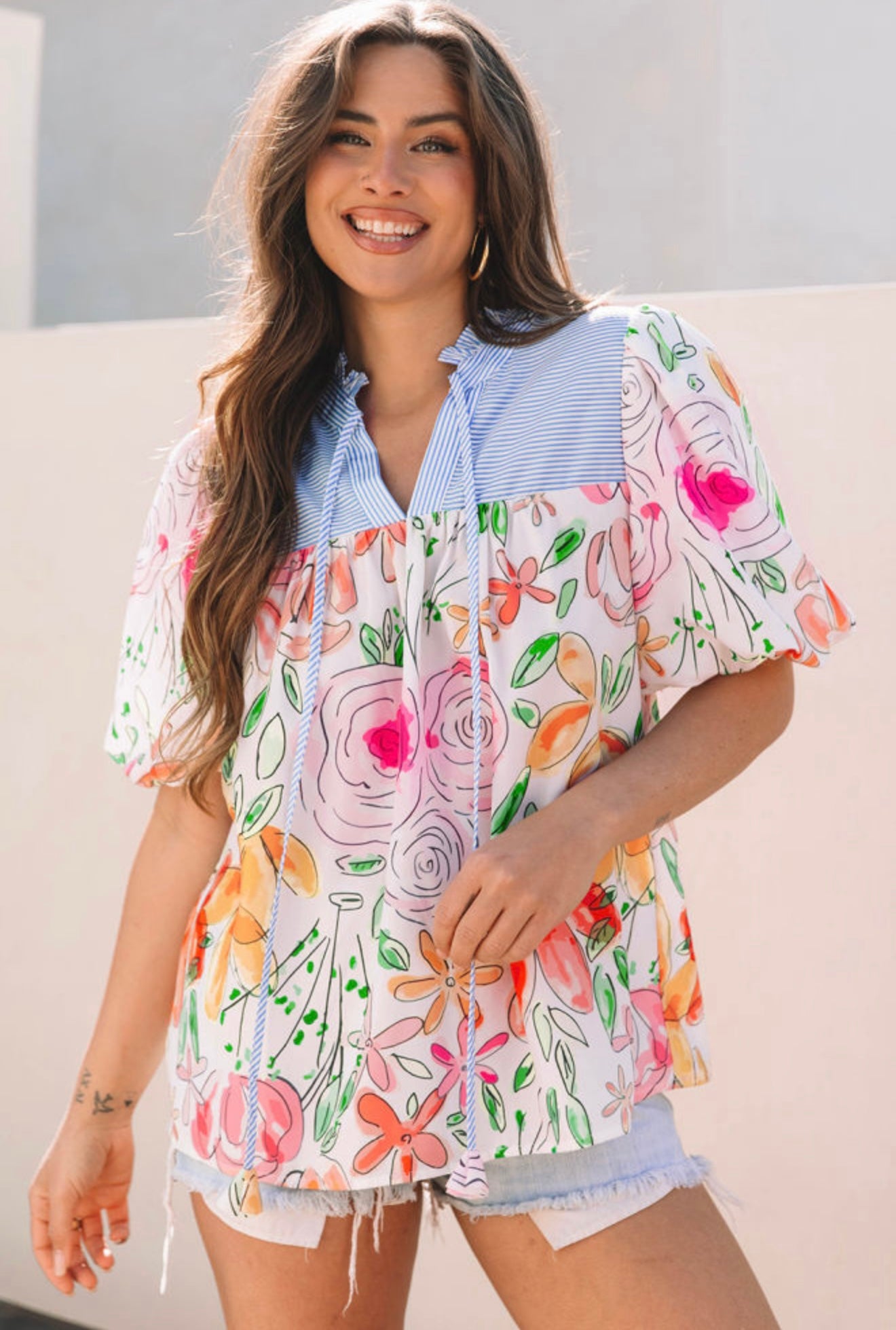 538 Floral & Stripe top