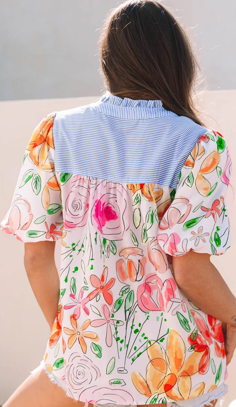 538 Floral & Stripe top