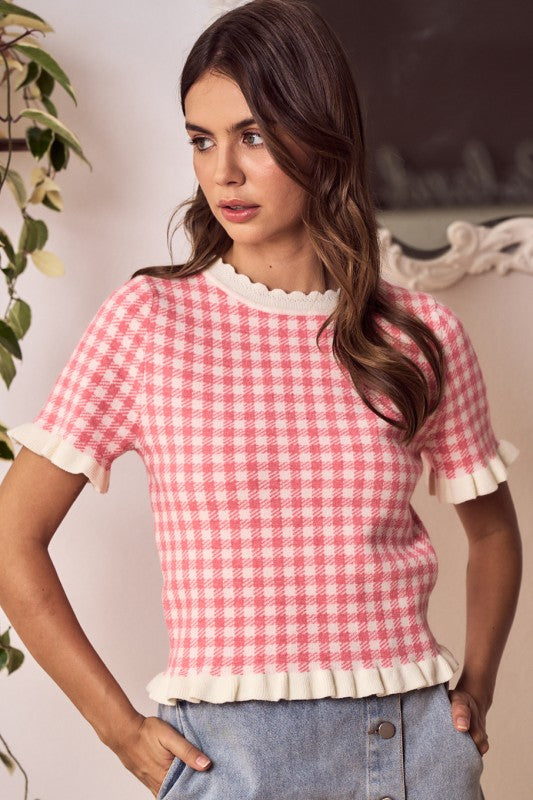 38 Ruffle detail knit top