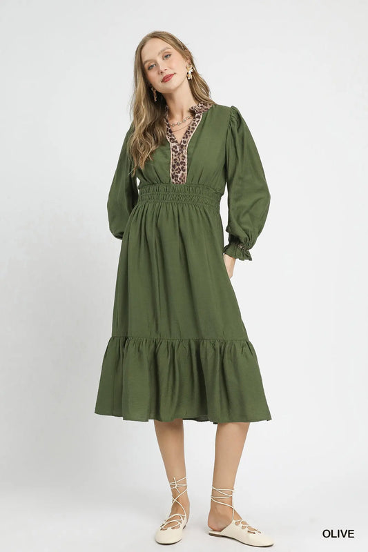 705 MIDI dress/ with leopard detail