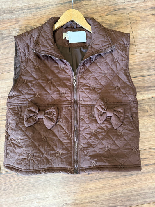 411 Espresso Quilted Vest with Bow detail