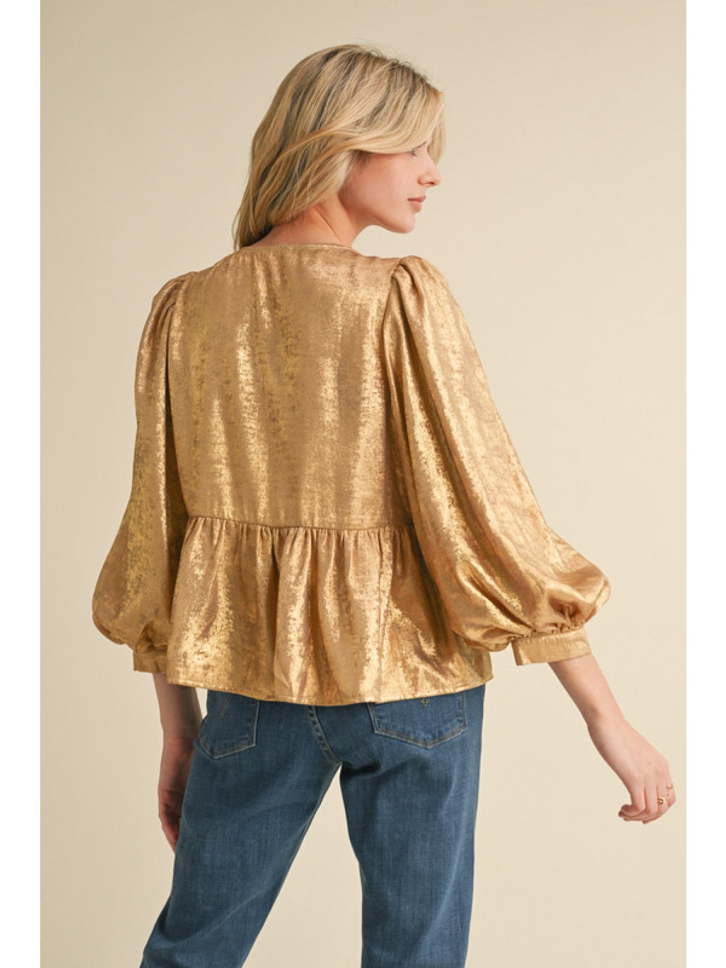 369 Metallic gold peplum top