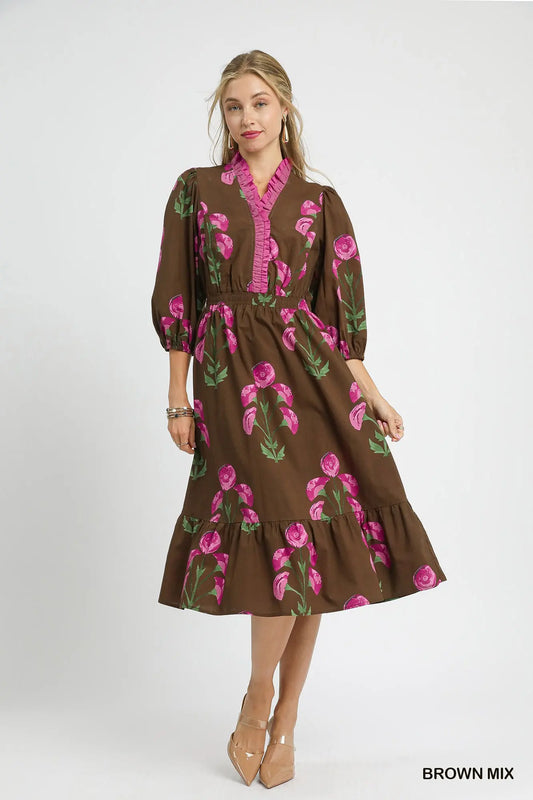 712 Brown Floral dress