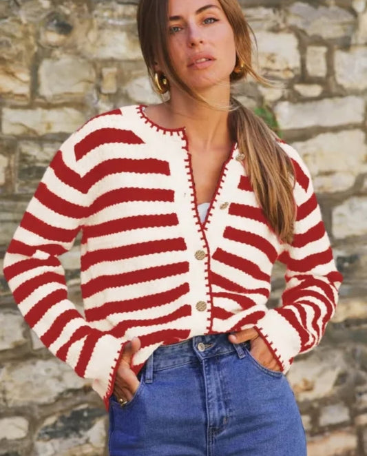 758 BUTTON DOWN STRIPED LONG SLEEVE CARDIGAN