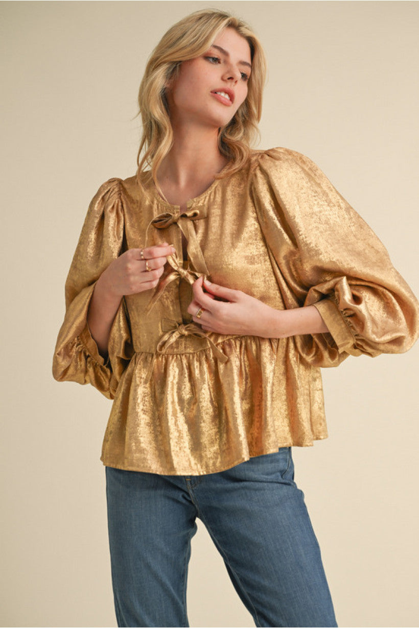 369 Metallic gold peplum top