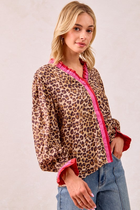 716 Leopard top w/wavy trim