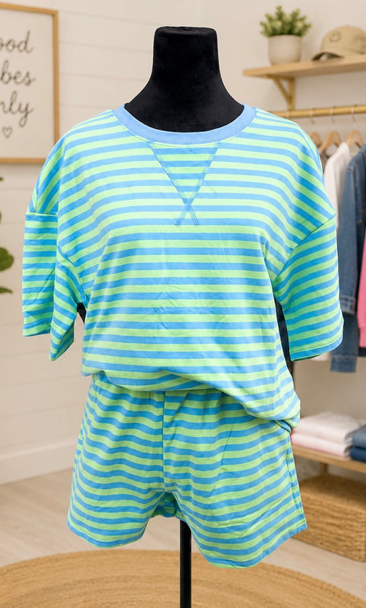 101 Stripe Dropped Shoulder Short Set