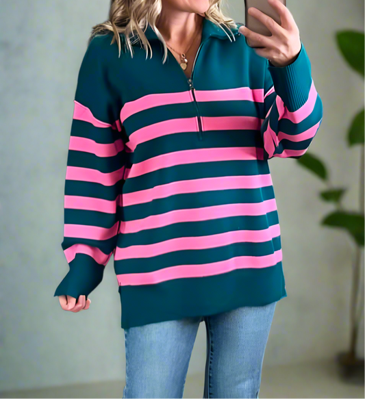 488 Striped quarter zip sweater