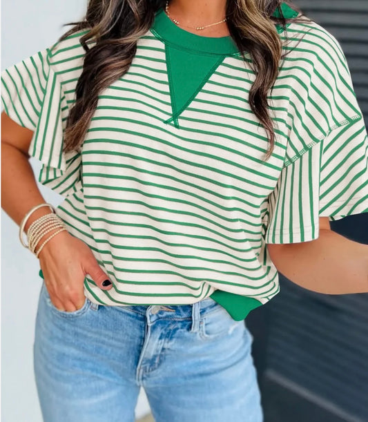 566 stripe ruffle sleeve