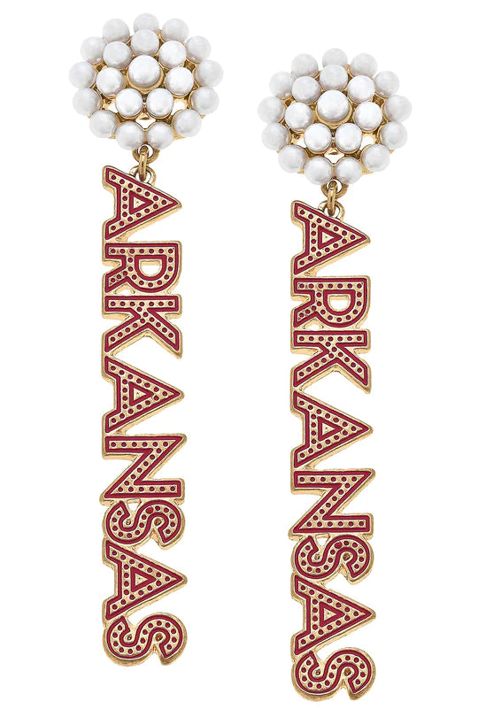 RJ Arkansas Pearl Cluster Dotted Enamel Drop Earrings