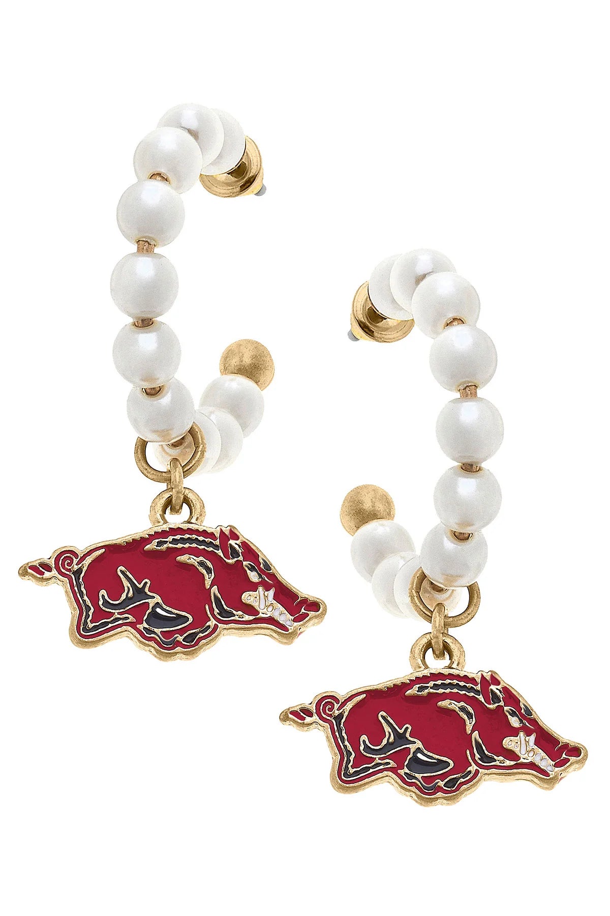 RJ Pearl hoop logo earrings