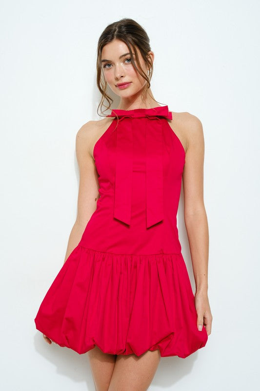 578 Bow neck bubble hem dress
