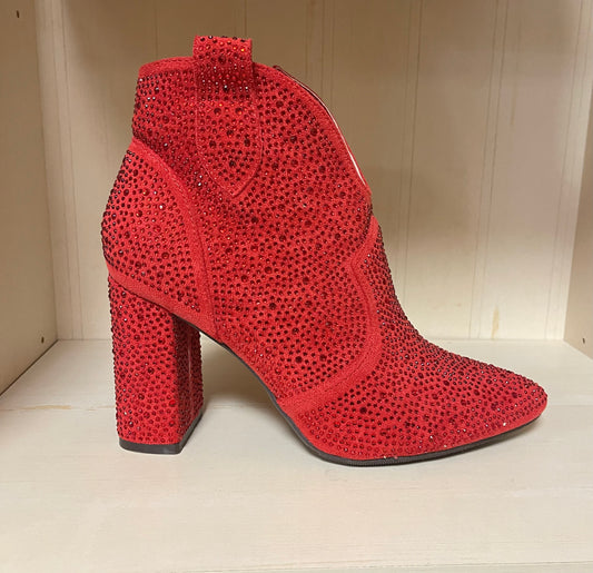 S21 Red Rhinestone Booties